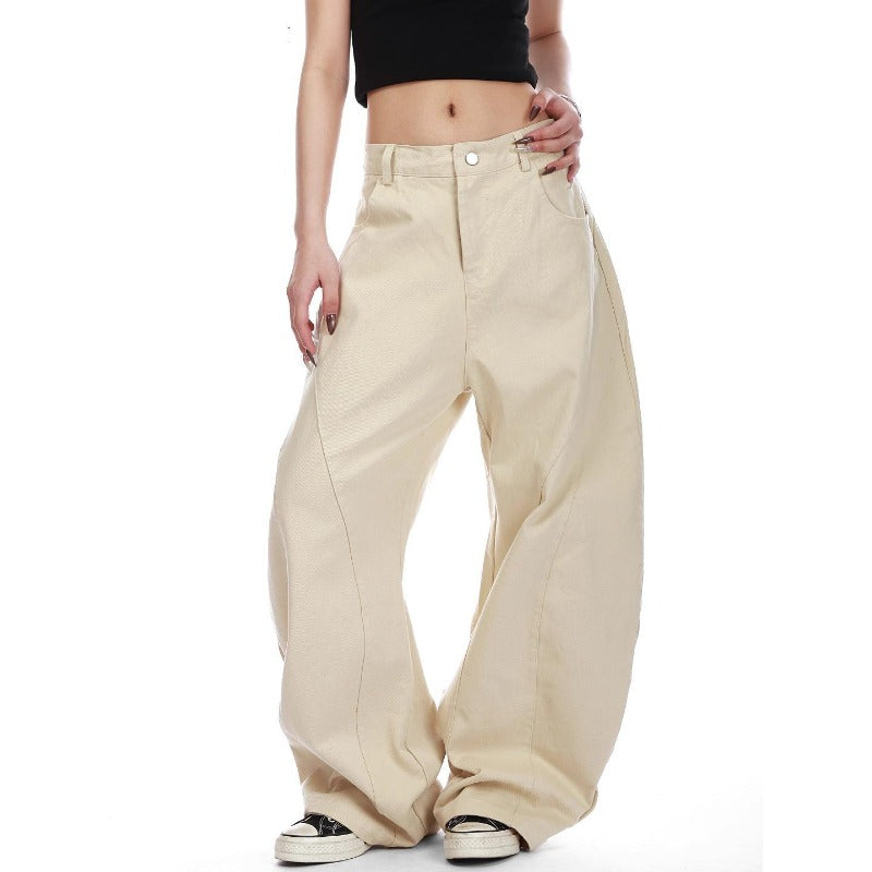 Women Jeans Star Embroidered Jeans Straight Loose Wide Leg Pants