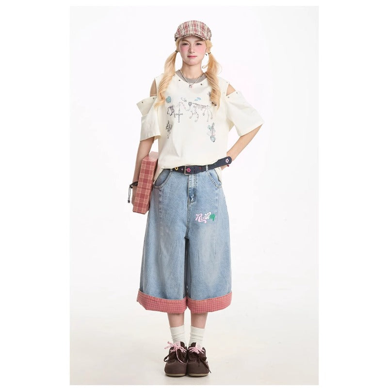 Women jeans retro women's high waist cropped jeans