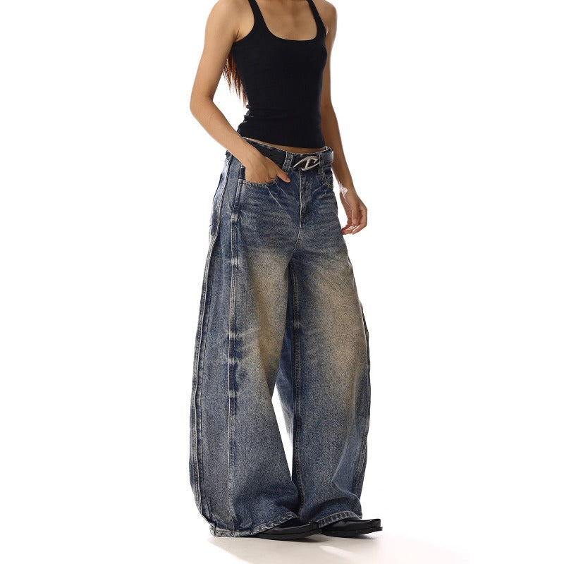 Women jeans women retro high waist loose