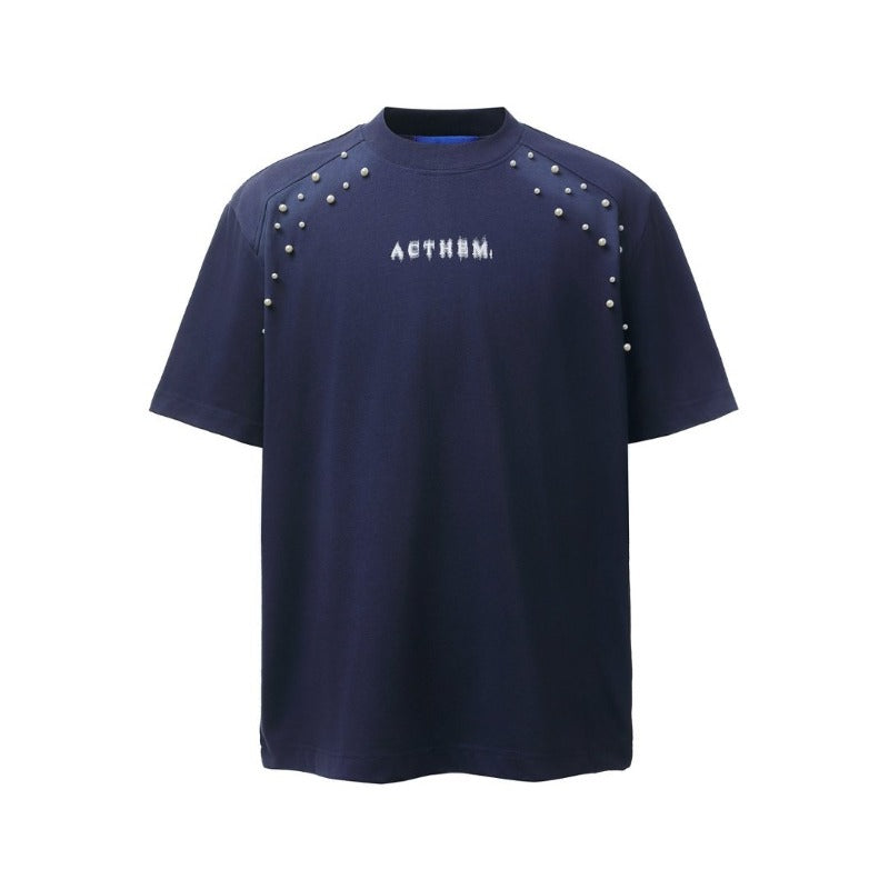 Men's t-shirt: american retro heavyweight double yarn high-quality high-street spray paint beaded design loose fit short sleeve tee