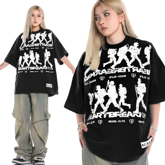 Unisex T-shirts Summer Wash Old Men's Loose Short Sleeve T-Shirt
