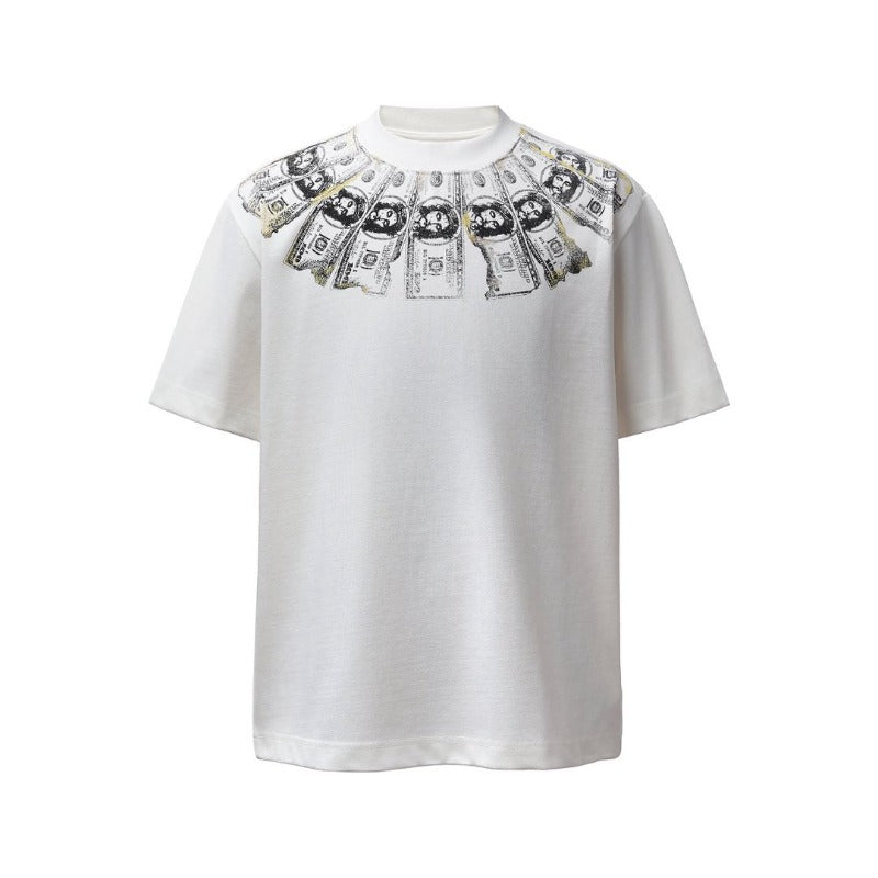 Men's t-shirt - american retro heavyweight double yarn creative banknote print design - men's high street loose fit short sleeve tee