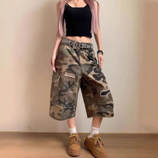 Women's jeans women's camouflage tooling loose cropped pants