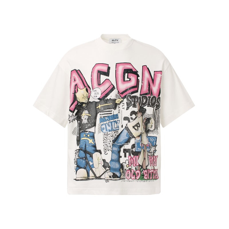 Men's t-shirt - american streetwear summer subculture hip-hop unisex high-end cartoon design loose fit short sleeve tee