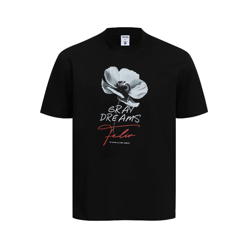 Men's t-shirt - american retro couple style streetwear deconstructed floral print design - men's crew neck slim fit short sleeve t-shirt