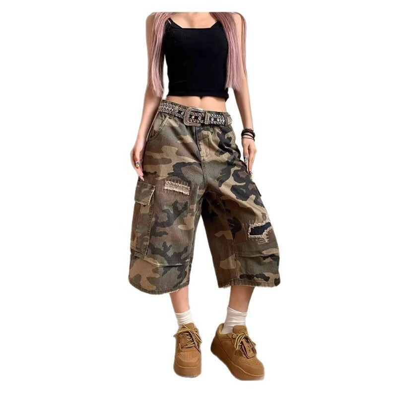 Women's jeans women's camouflage tooling loose cropped pants