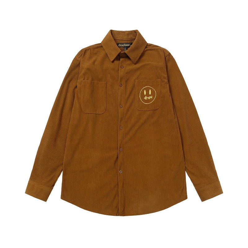 Drew house jacket fall and winter d@ew corduroy core smiley letter pattern long sleevesshirt