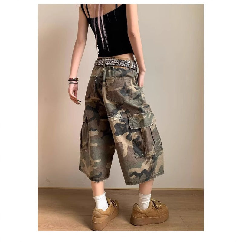 Women's jeans women's camouflage tooling loose cropped pants