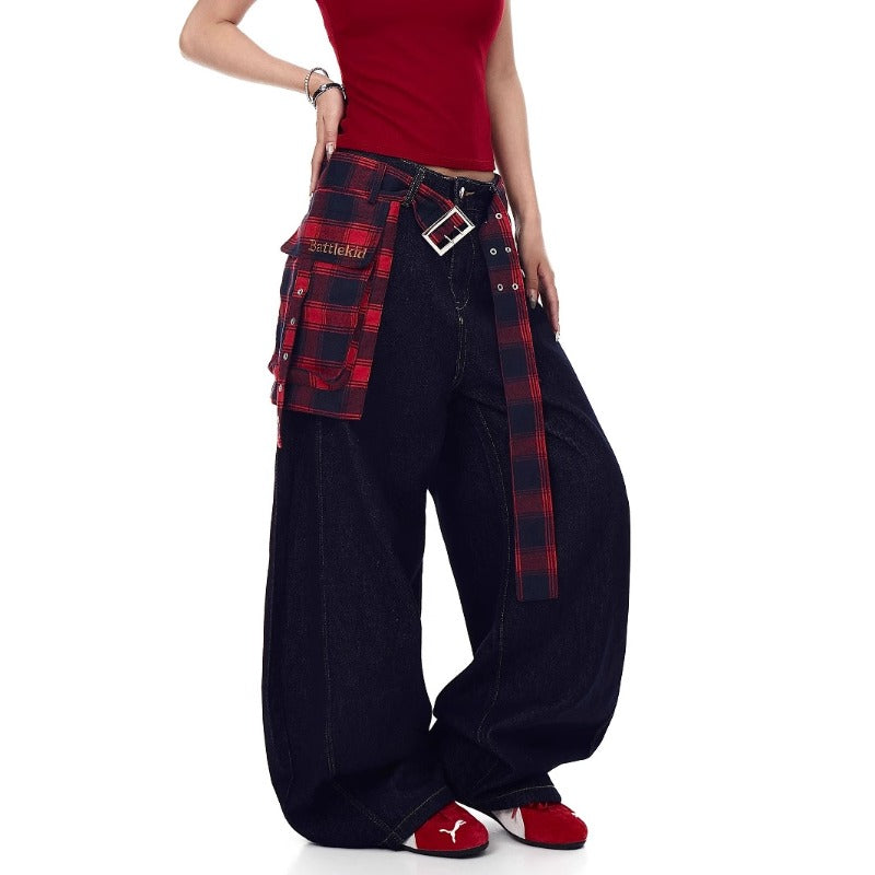 Women's Jeans Vintage Splicing Women's Summer Loose Straight Scimitar Pants