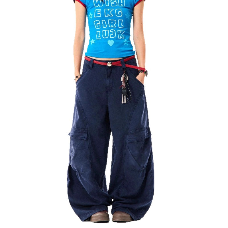 Women jeans women's retro tooling big pockets