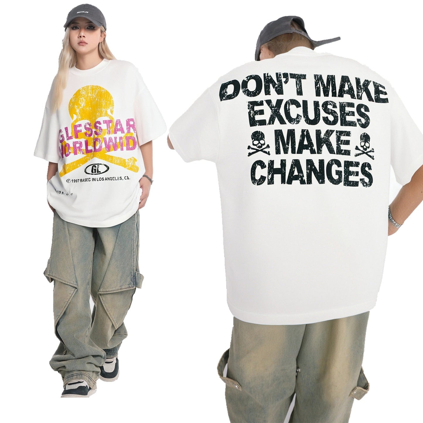 Unisex T-shirts Summer Men's and Women's Creative Skull Figure Loose Short Sleeve T-Shirt