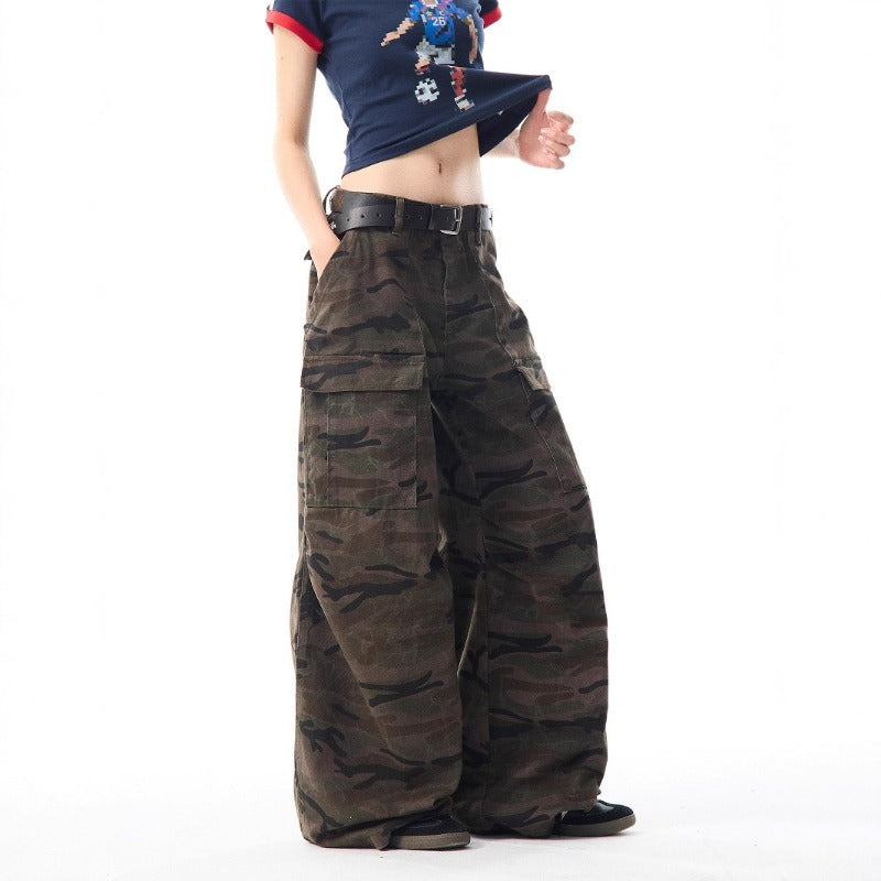 Women's jeans women's retro camouflage loose wide-leg pants