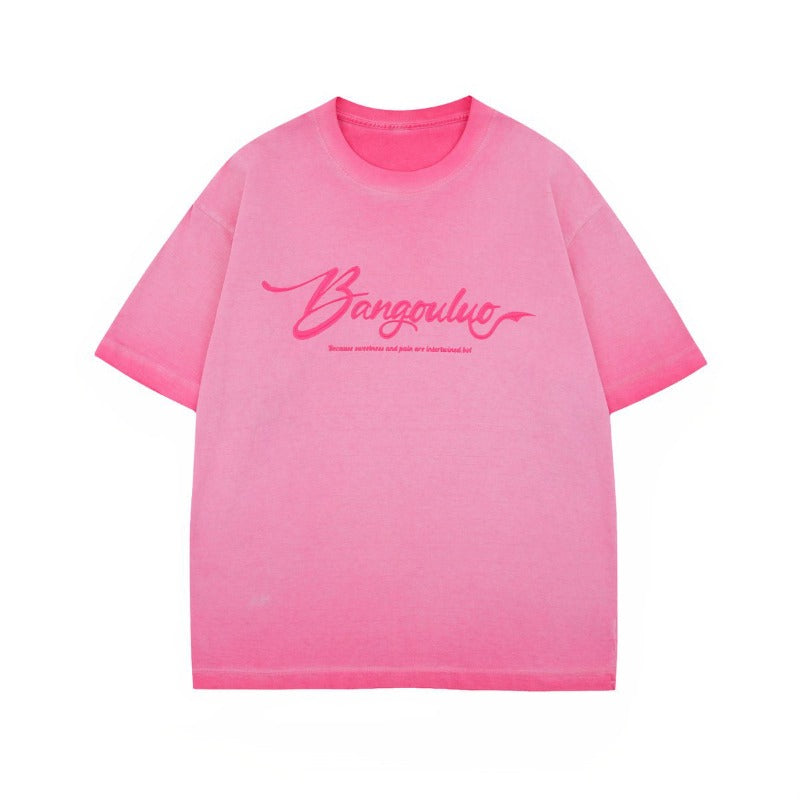 Men's t-shirt - american style, unisex, summer streetwear, washed & distressed, premium design, letter print, relaxed fit, crew neck, short sleeve