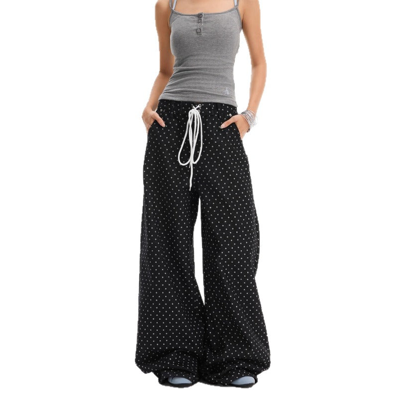 Women jeans drawstring polka dot loose