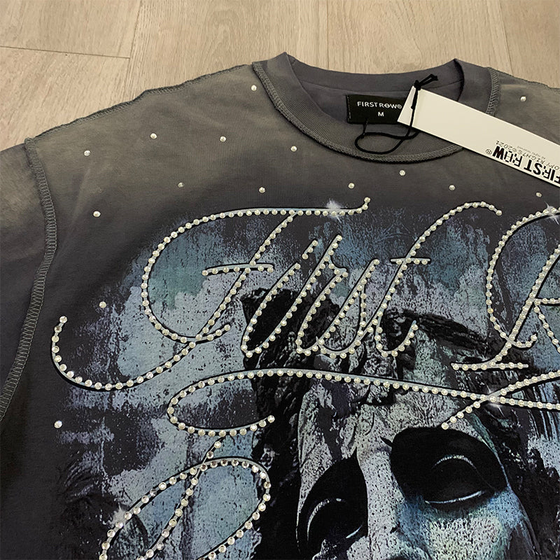 First Row T Shirts LOST UTOPIA UNEARTH CROPPED TEE White Ink Direct Injection Breathable Hot Drill