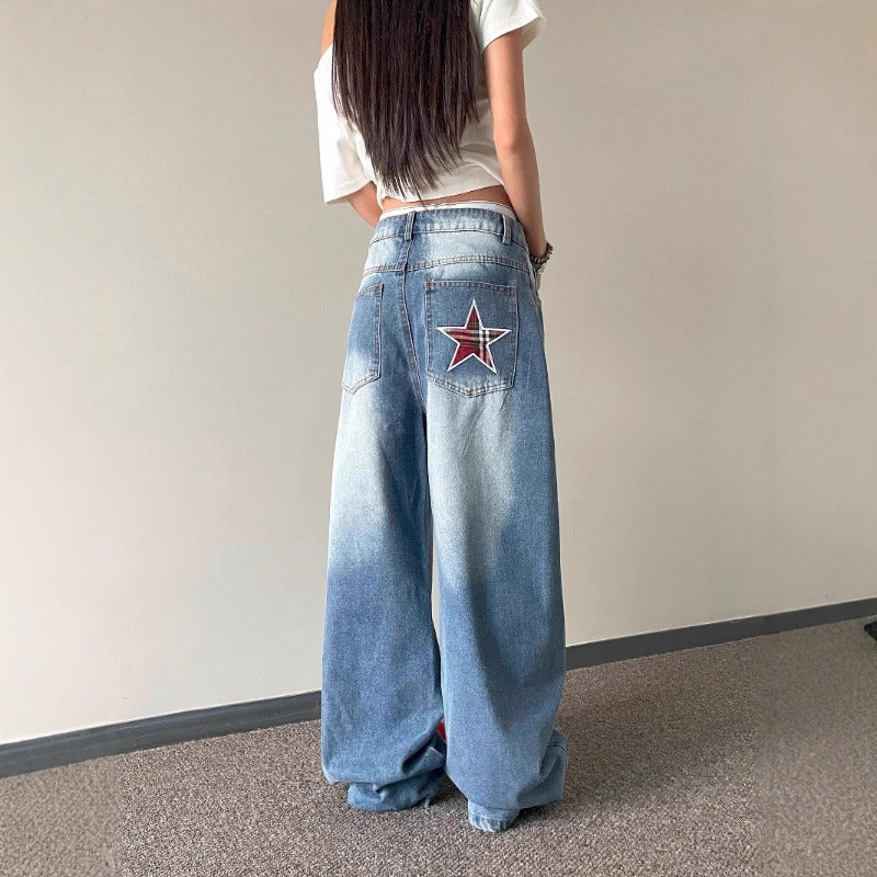 Women's Jeans Letter Star Embroidery Women's Loose Floor Pants