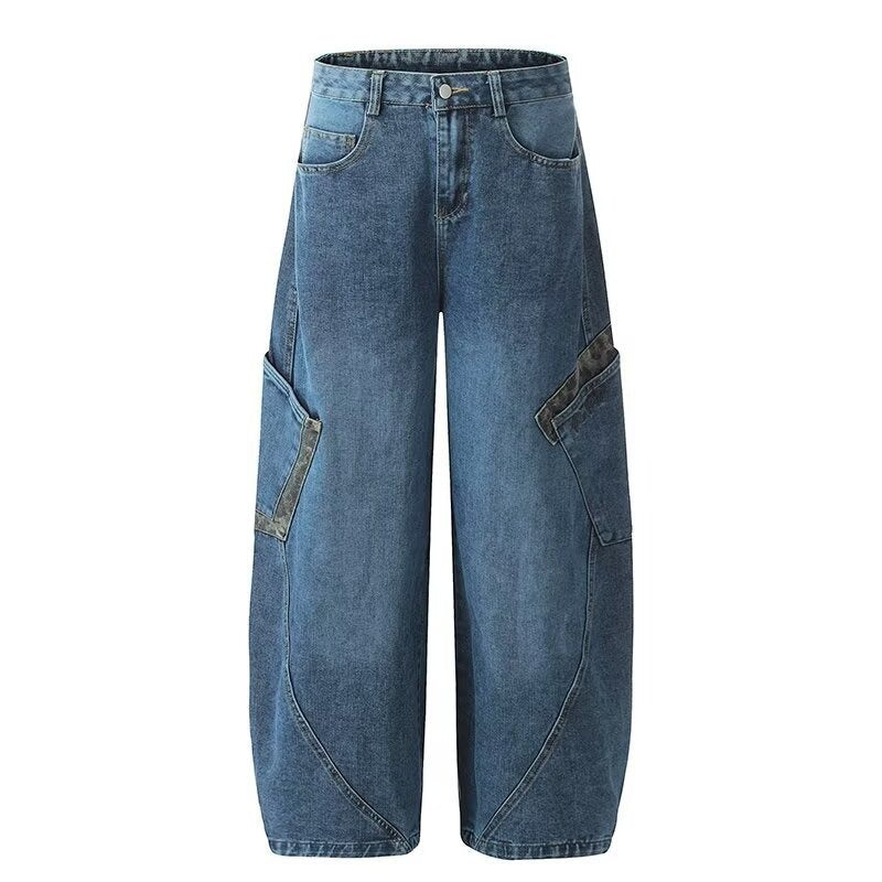 Women's Jeans Vintage Leopard Patchwork Large Pocket Women's Loose Scimitar Pants