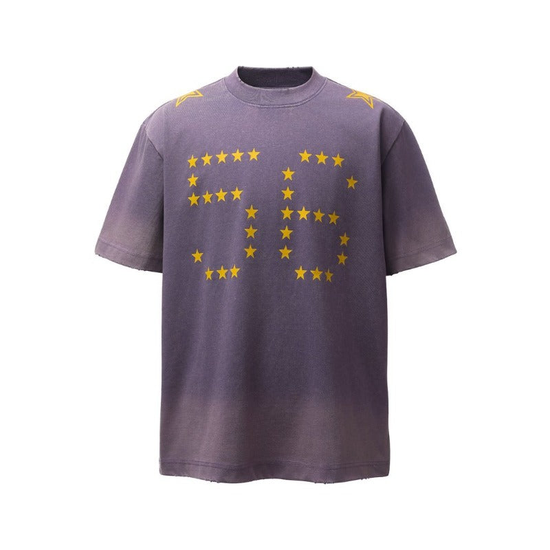 Men's t-shirt - american retro heavyweight double yarn printed letter design crew neck high street loose fit short sleeve tee