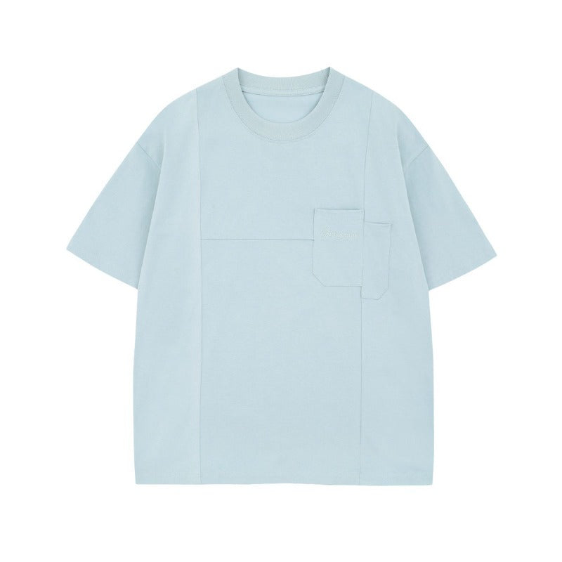 Men's t-shirt - american style, unisex, summer streetwear, high-end, deconstructed solid color design, relaxed fit, crew neck, short sleeve tee