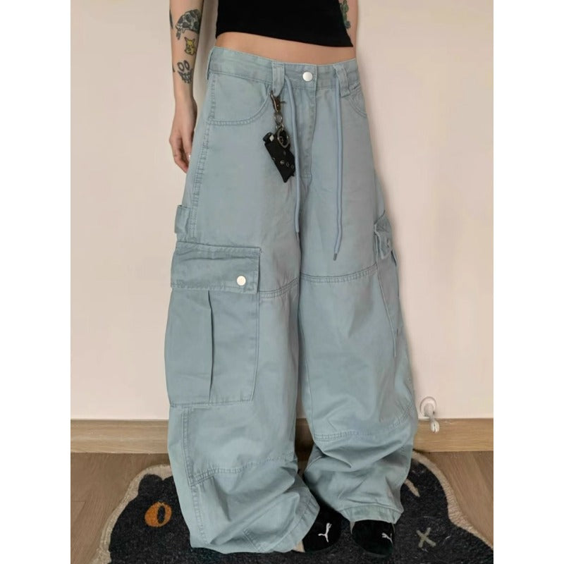 Women's Jeans Women's Big Pockets Tooling Loose Jeans