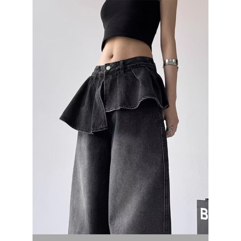 Women's jeans retro fake two-piece jeans for women