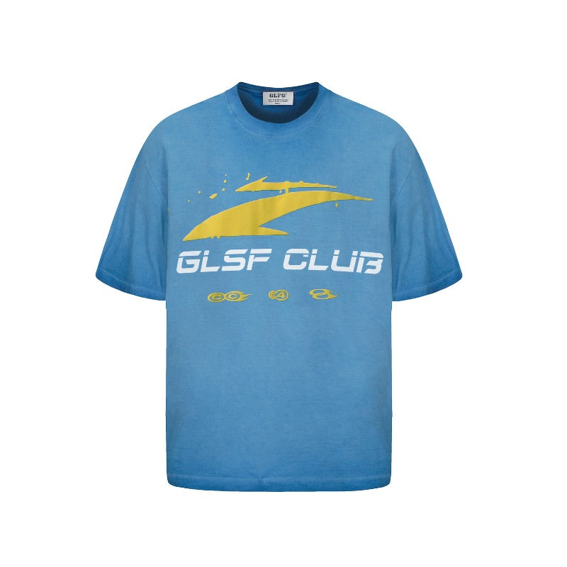 Men's t-shirt: gt american retro couple streetwear high-end washed vintage letter print design, men's loose fit crew neck t-shirt