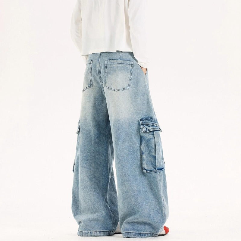 Women's jeans retro women's big pocket scimitar pants