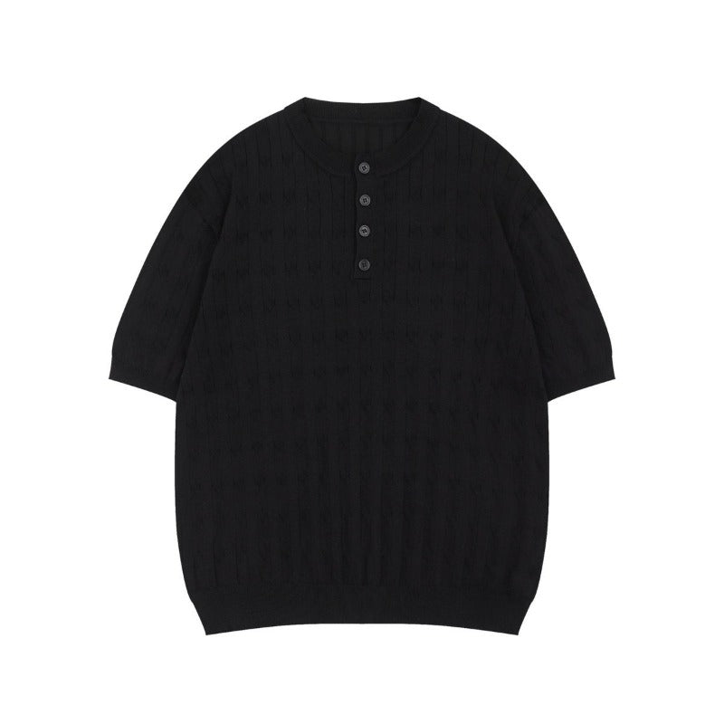 Men t shirt american summer street trendy old money style retropure color design loose men's round neck knitting shirt short sleeve t-shirt