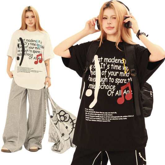 Unisex T-shirts Street Vintage Creative Letter Men's Loose Short Sleeve T-Shirt