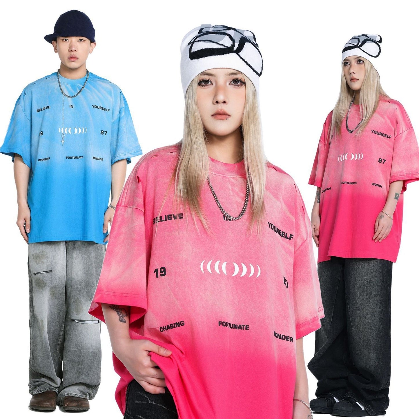 Unisex T-shirts Summer Wash Men's Loose Short Sleeve T-Shirt