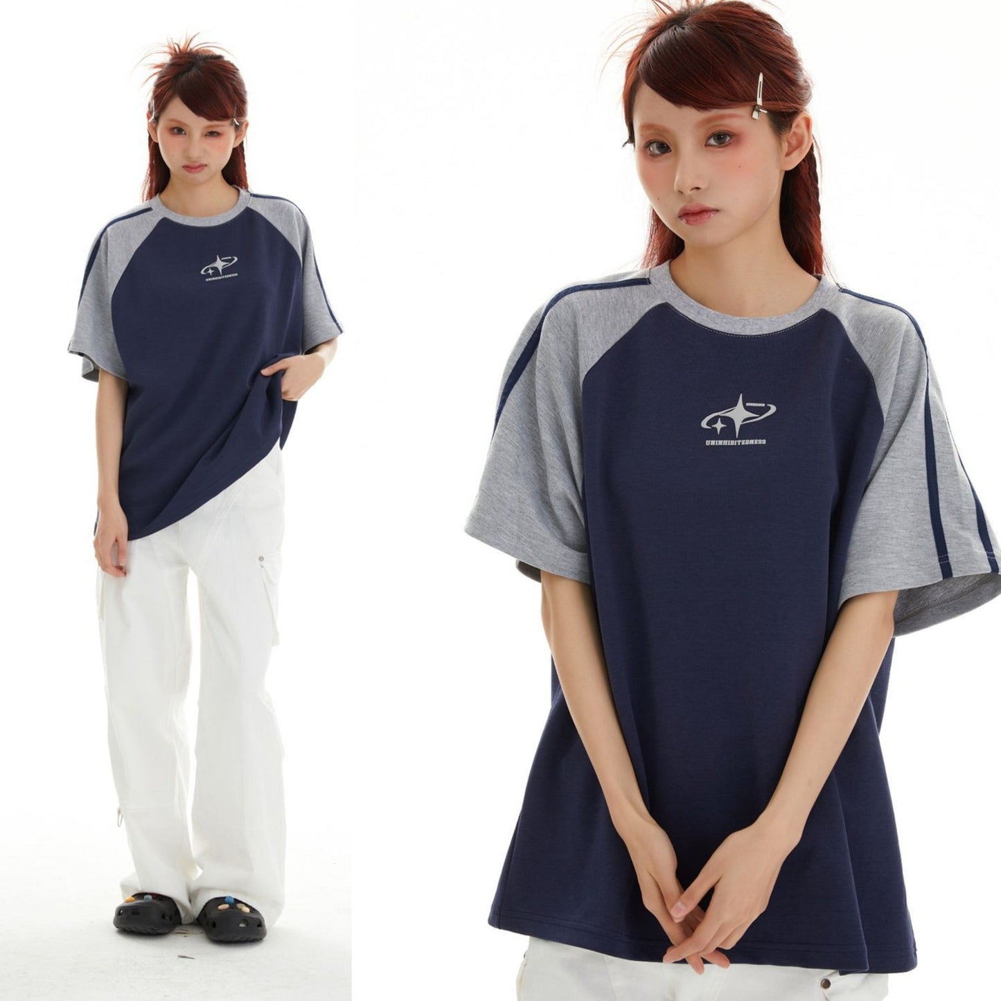 Unisex T-shirts Summer Splicing Color Men's Loose Short Sleeve T-Shirt