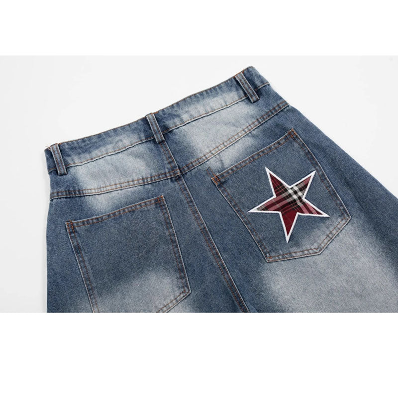 Women Jeans Vintage Star Embroidered Jeans Summer Loose Casual Pants