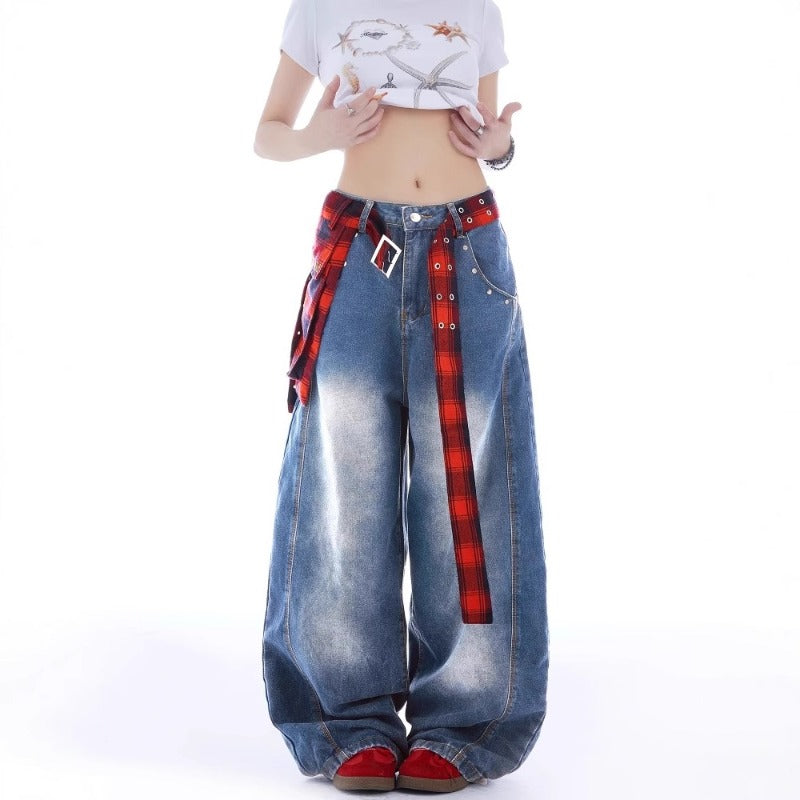 Women's Jeans Vintage Splicing Women's Summer Loose Straight Scimitar Pants