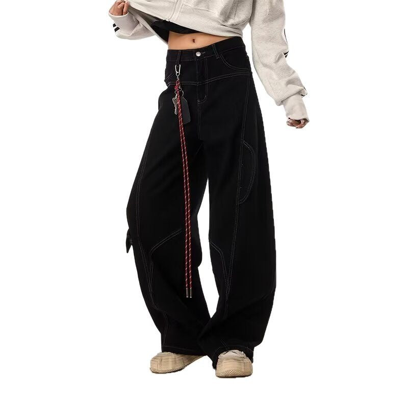 Women jeans with lanyard loosehigh waist