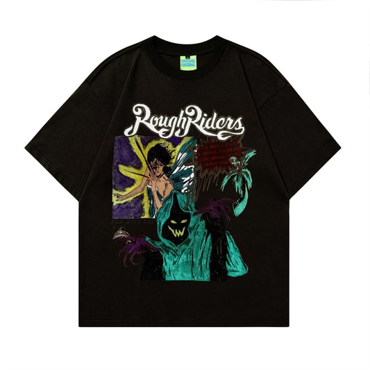 Unisex T-shirts Summer Men's and Women's Street Color Painting Loose Short Sleeve T-Shirt