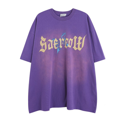 Unisex T-shirts Spring and Summer Wash Printed Short Sleeve T-Shirt