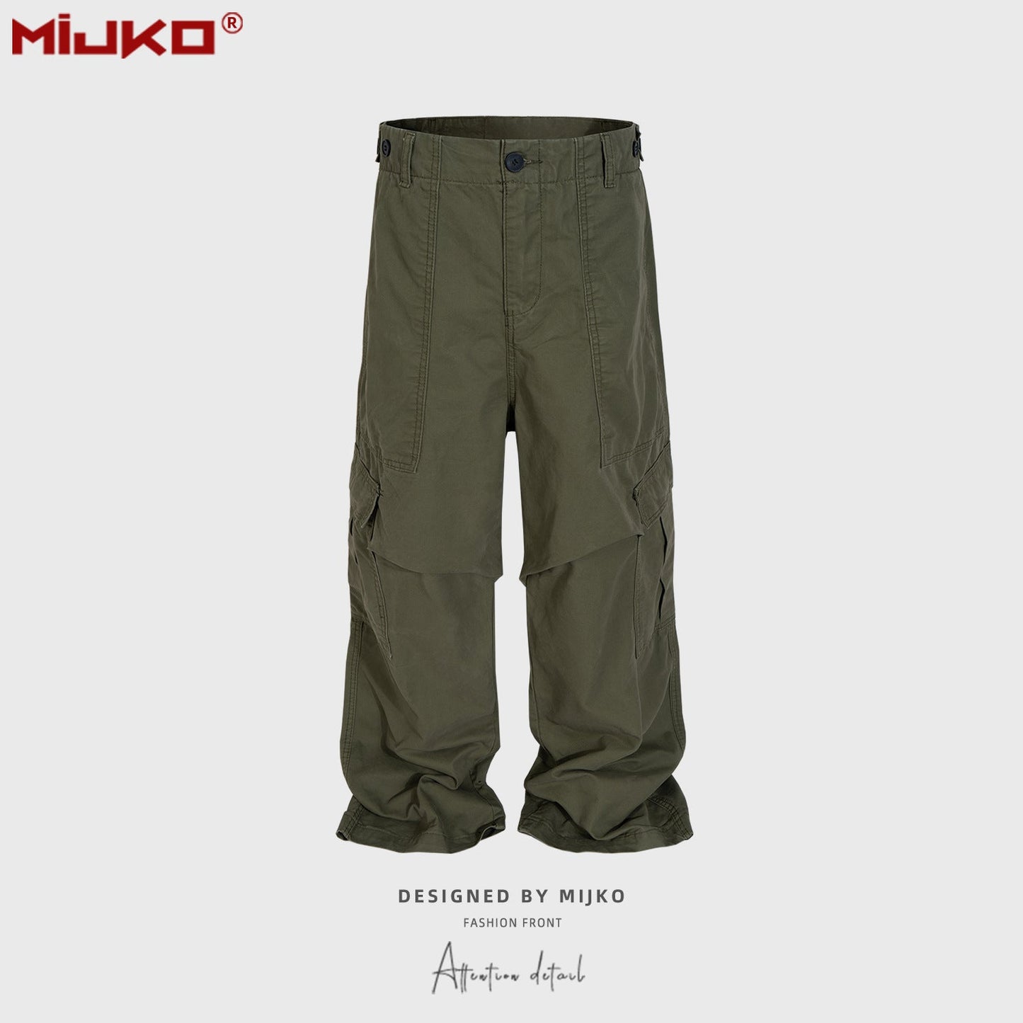MIJKO Men Vintage Pants Multi-Pocket Straight Casual Loose Pants