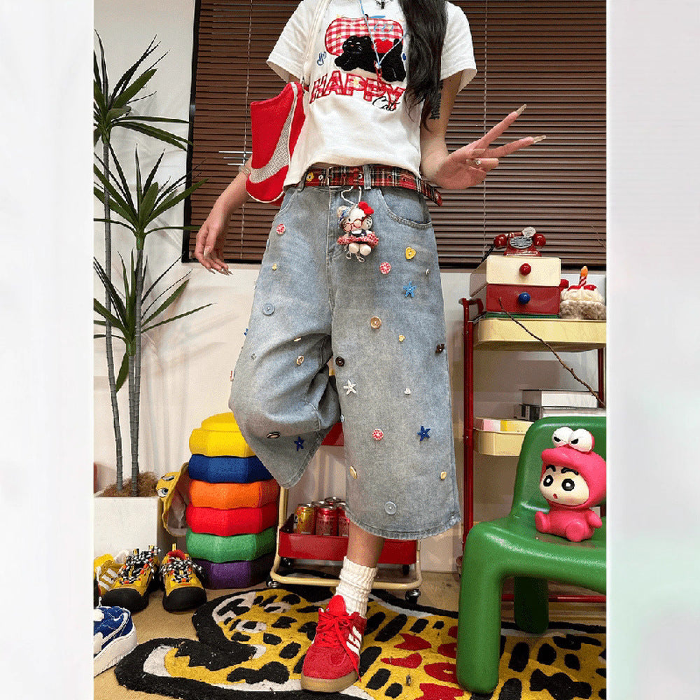 Women's Jeans Straight Pants Washed Shorts
