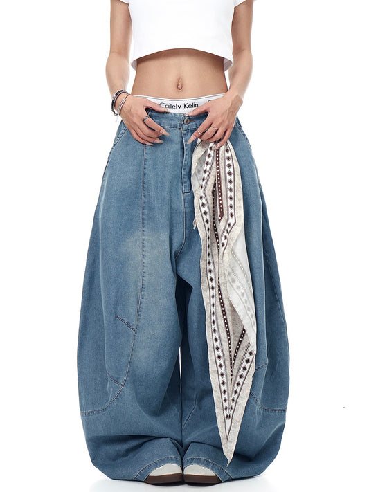 Women's Jeans Retro Scimitar Jeans Loose Casual Wide Leg Pants