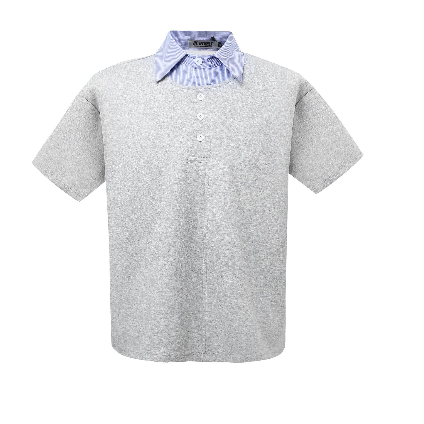 Unisex T-shirts Splicing Striped Lapel Design