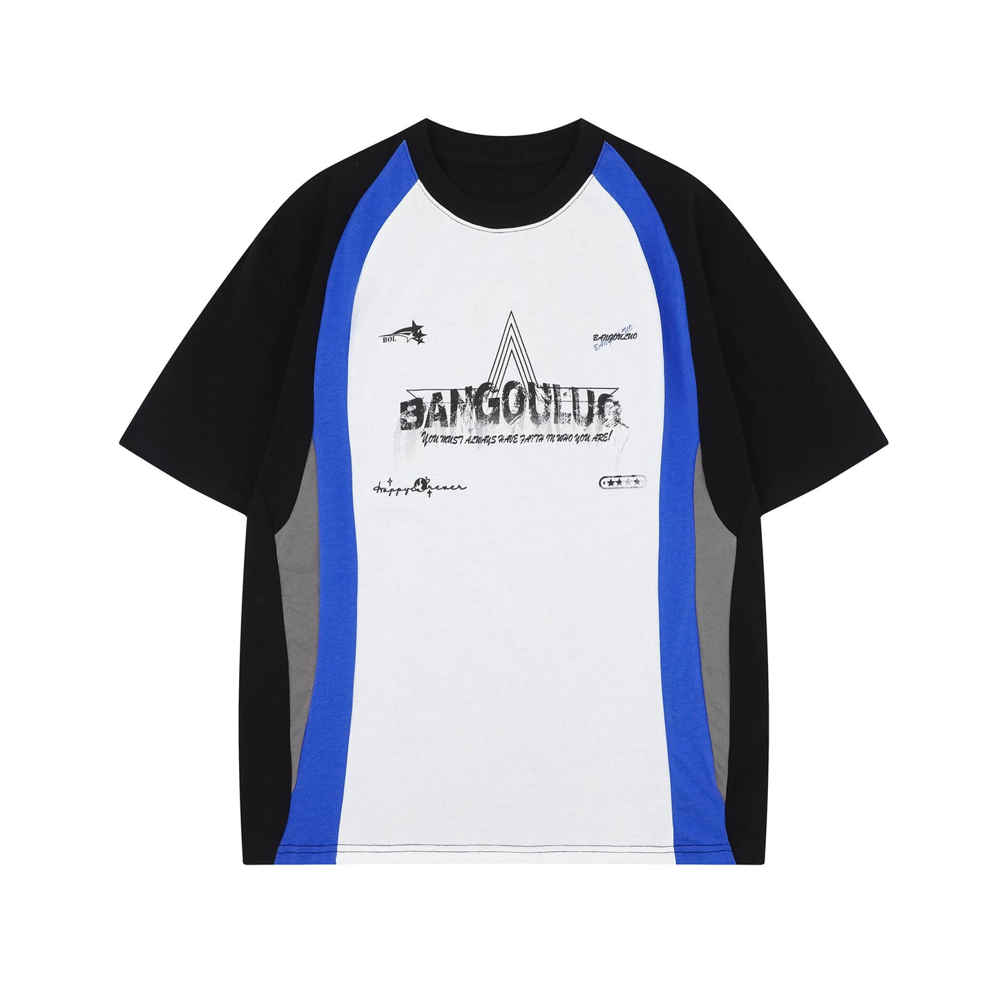 Unisex T-shirts Summer Splicing Alphabet Map Men's Loose Short Sleeve T-Shirt