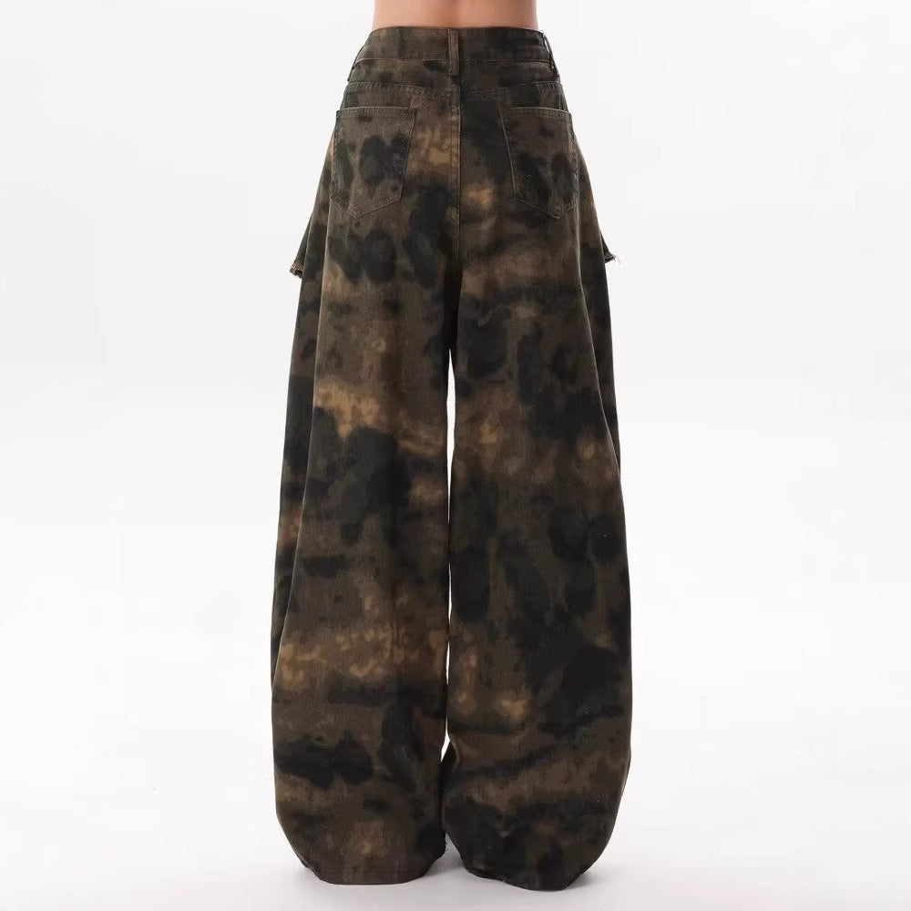 Women jeans retro camouflage women's summer high waist