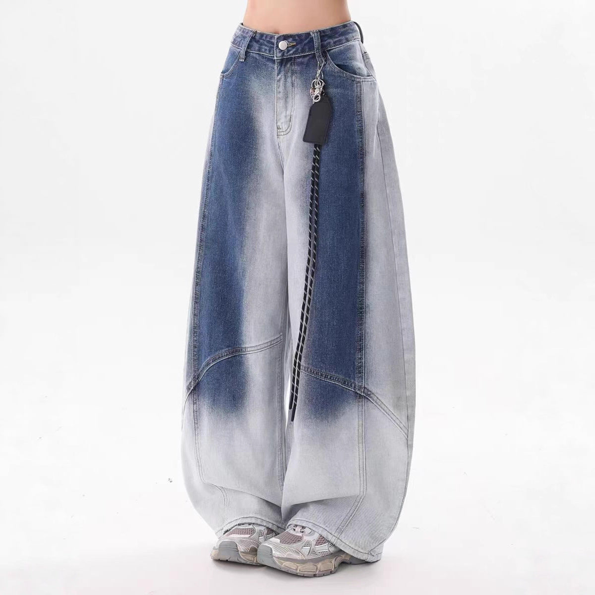 Women jeans retro gradual change washed scimitar jeans slacks