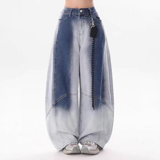 Women jeans retro gradual change washed scimitar jeans slacks