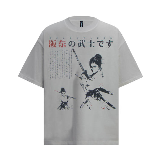 Unisex T-shirts Summer Vintage Girl Samurai Men's Loose Short Sleeve T-Shirt