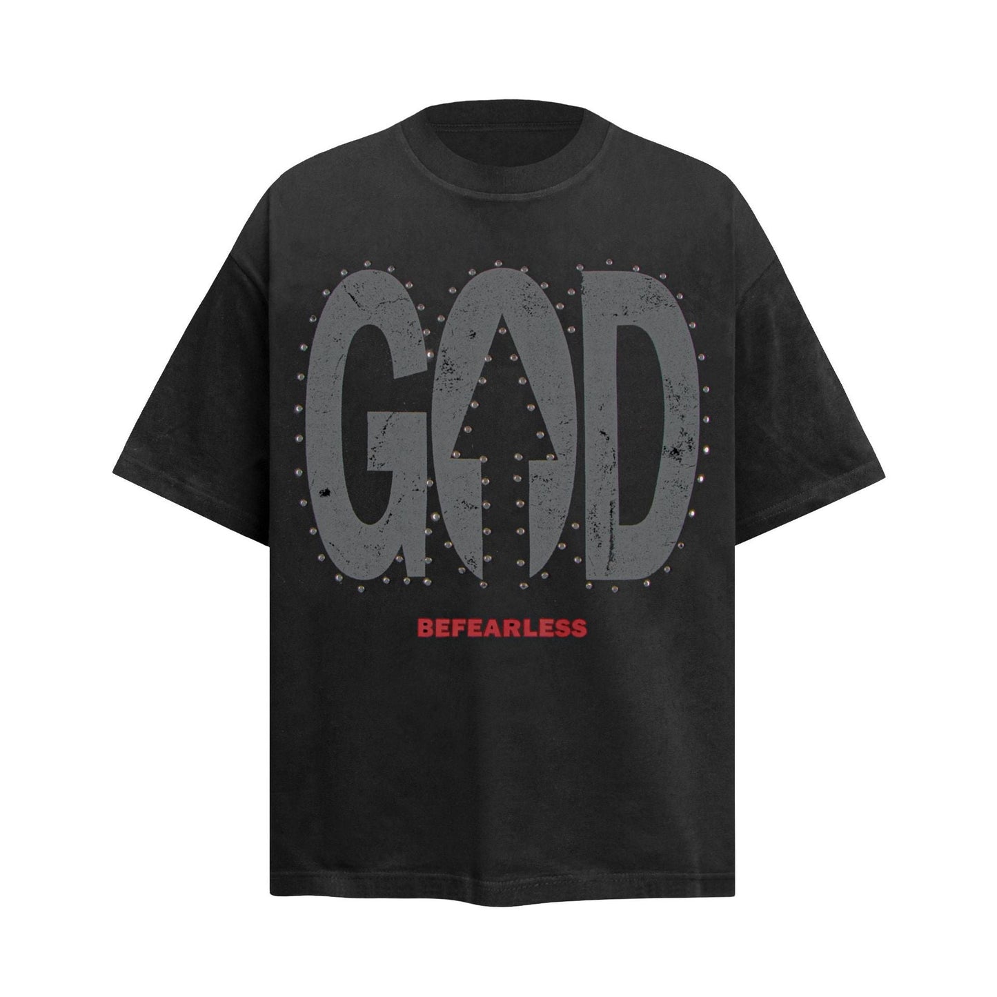 Unisex T-shirts Summer Vintage Alphabet Bead Printed Men's Loose Short Sleeve T-Shirt