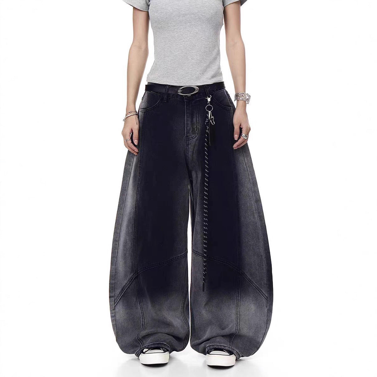 Women jeans retro hip hop washed jeans loose wide leg hip hop gradual change pants