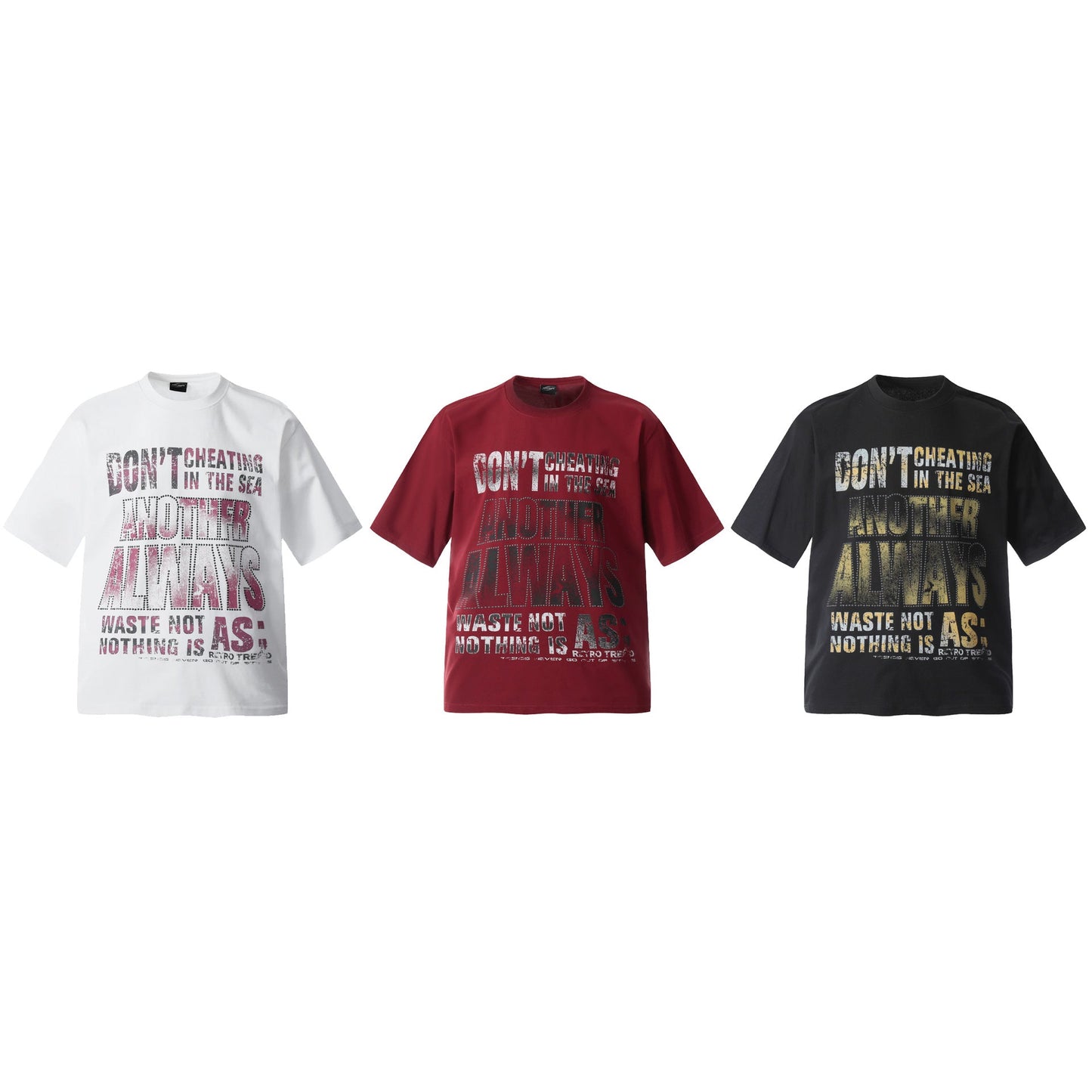 Unisex T-shirts Summer Letter Bead Men's Loose Crew Neck Short Sleeve T-Shirt