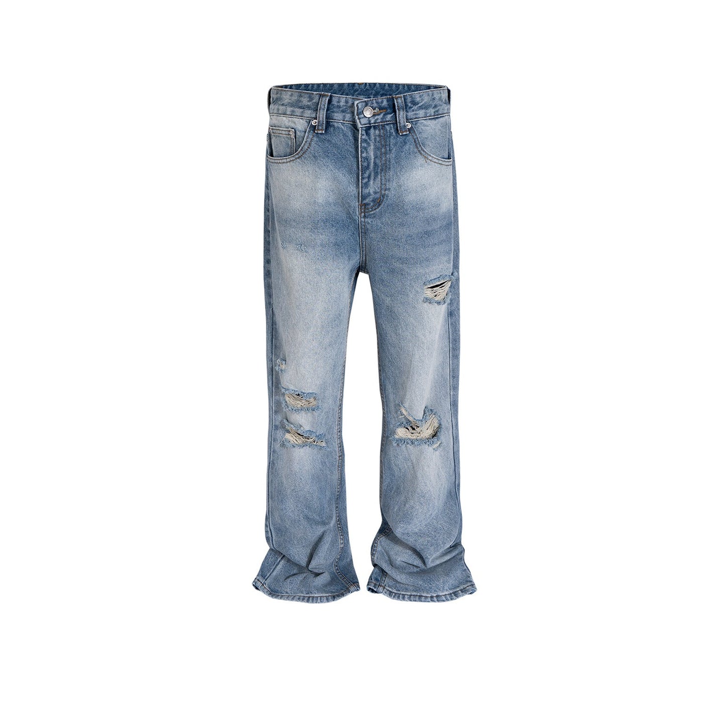 MIJKO Mens Vintage Pants Ripped Bootcut Blue Jeans