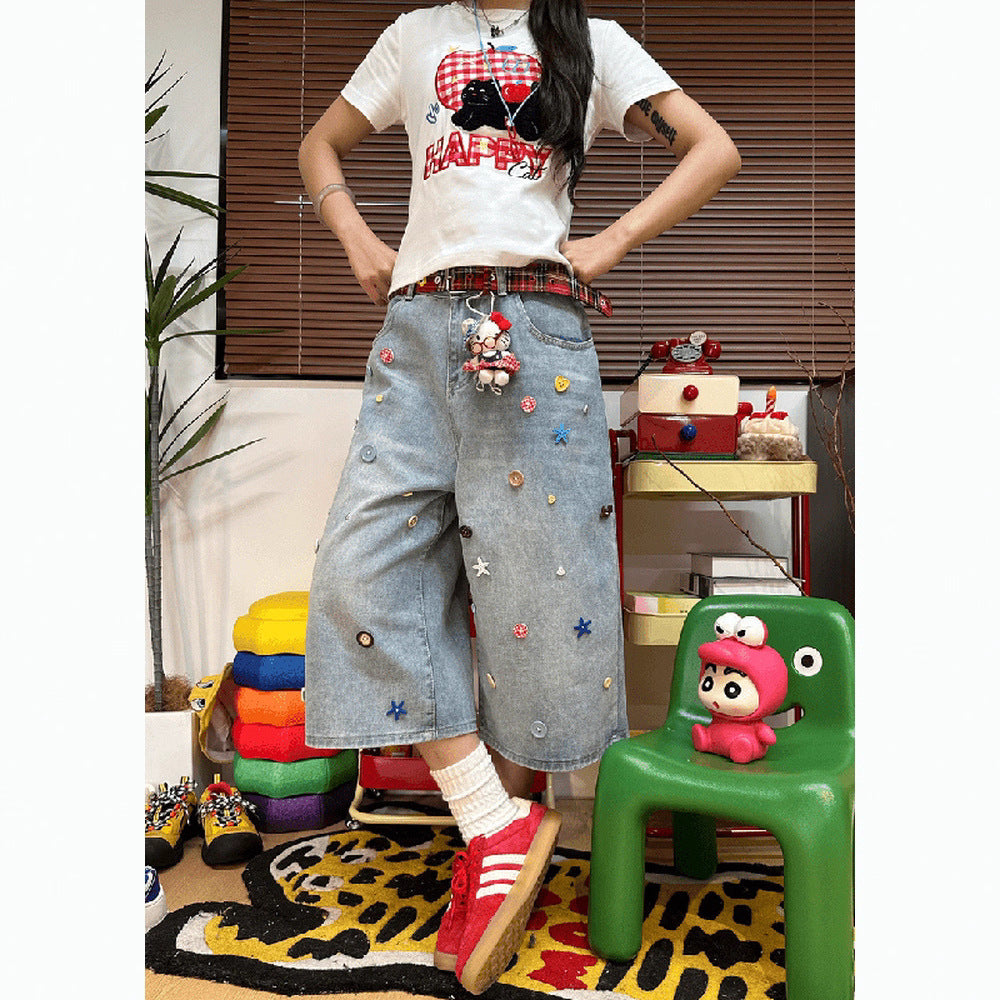 Women's Jeans Straight Pants Washed Shorts